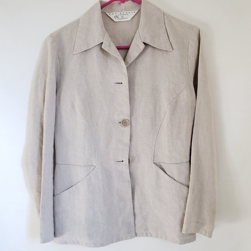 Max Studio Lightweight Button Jacket  taupe brown tan, oat cream, linen blazer 2